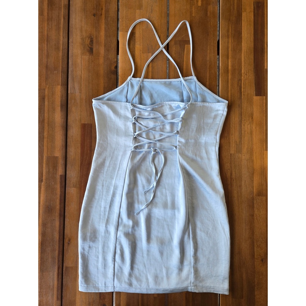 Light Blue Babydoll Corset Back Mini Slip Dress Size M Y2K Coquette 90s Retro - Picture 2 of 4